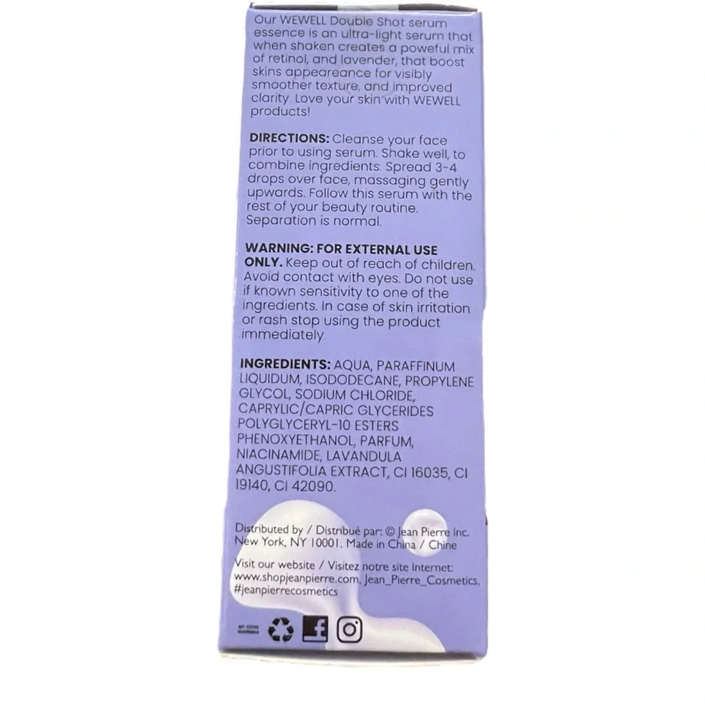 WEWELL Face Serum Double Shot Boost Serum & Essence Retinol‎ Lavender 1.69 oz